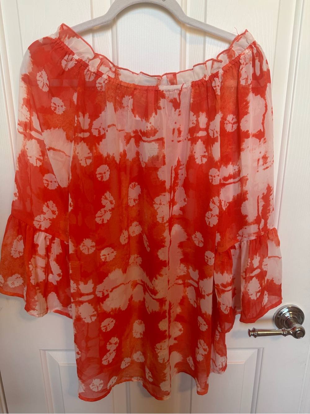 Forgotten Grace Women's Off-Shoulder Sheer Blouse Coral Red Small - Picture 4 of 6